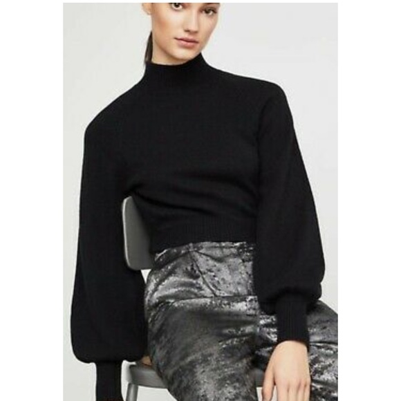 BCBGMaxAzria Sweaters - BCBG black crop ballon sleeve sweater XS
